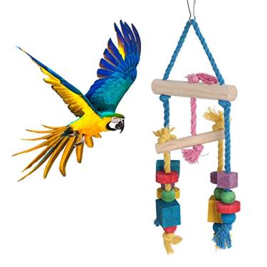 Imagem de Pássaro pendurado balanço blocos coloridos papagaio mordendo mastigar brinquedo gaiola acessório papagaio gaiola suspensa blocos de poleiro brinquedo