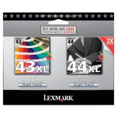 Imagem de Lexmark International Products – Cartucho de impressão fotográfica, pacote combo, preto/tricolor – Vendido como 1 pacote – O pacote inclui um cartucho de impressão colorida 43XL e cartucho de impressão preto 44XG. Os cartuchos são projetados para uso com Lexmark X4850, X4875, X4950, X4975, X7675 e X