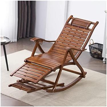 Imagem de KRASS Cadeira de balanço dobrável ao ar livre, cadeira de balanço de bambu portátil com otomano telescópico, reclinável para todos os climas para jardim de varanda, suporte 150 kg, B, colecionador88