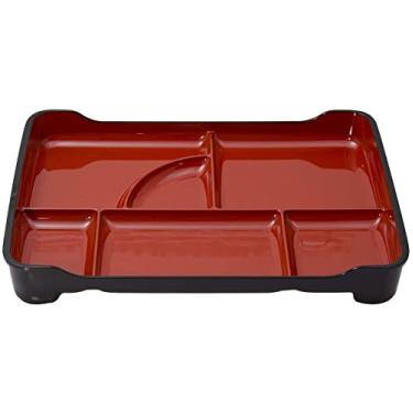 Imagem de JapanBargain 1590, Lancheira Bento Box de Plástico Laqueado Tradicional Japonês Vermelho e Preto com 6 Compartimentos Prato para Restaurante ou Casa, Feito no Japão, 35,5 x 23,5 cm