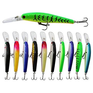 Imagem de JSHANMEI 10pcs Plastic Hard Minnow Fishing Lures Bait Life-like Swimbait Bass Crankbait for Pikes/Trout /Walleye/Redfish Tackle with 3D Fishing Eyes Strong Treble Hooks