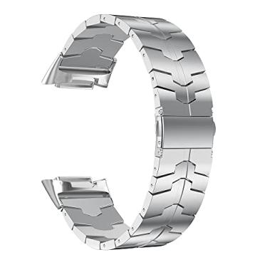 Imagem de LDFAS Compatível com pulseiras Fitbit Charge 5, relógio de substituição de metal de aço inoxidável feminino masculino pulseira compatível com Fitbit Charge 5, prata