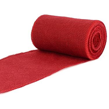 Imagem de CleverDelights Fita de serapilheira vermelha de 15,24 cm - bordas com fio - 10 jardas - Tecido de juta