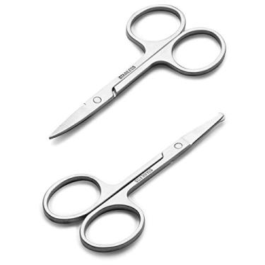 Imagem de Facial Hair Grooming Scissors For Men & Women - Curved and Rounded Eyebrow, Moustache, Nose, Hair & Beard Trimming Remover - Small Scissors For Eyelashes Ear Body Hair Cutting - Stainless Steel 2PCS