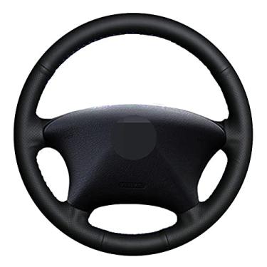 Imagem de TPHJRM Capa de volante de carro couro artificial preto costurado à mão, apto para Citroen Xsara Picasso 2003-2010 Peugeot Partner 2003-2008