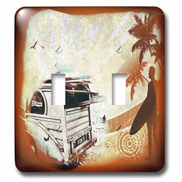 Imagem de 3dRose LLC lsp_52244_2 Arte clássica Woody Grunge com surfista, palmeira e carro velho surfista, interruptor duplo