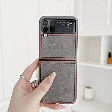 Imagem de Capa de celular Lychee para Samsung Galaxy Z Flip3 Flip4 Capa antiderrapante de luxo em couro para PC para Galaxy Z Flip3 4 Capa protetora, cinza dividido, para Galaxy Z Flip4