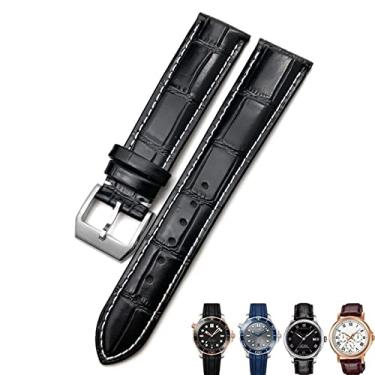 Imagem de AEMALL 18mm 20mm 22mm pulseira de couro de vaca verdadeiro fecho borboleta pulseira de relógio adequada para Omega Seamaster 300 pulseira (cor: preto branco prata 1, tamanho: 18mm)