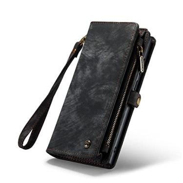 Imagem de Capa para Samsung Galaxy S23/S23plus/S23ultra, luxuosa capa de coldre multifuncional 2 em 1, com elegante compartimento para cartão com zíper, capa carteira magnética de couro TPU, preta, S23Plus 6,6 polegadas