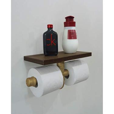 Imagem de Porta Papel Higiênico Duplo Acessório para Banheiro Papeleira Suporte de Parede Estilo Industrial - Dourado Laca