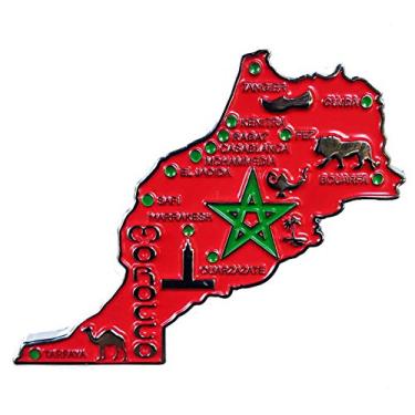 Imagem de Imã Marrocos – Imã Mapa Marrocos Bandeira Cidades Símbolos - Mapa Mundi Magnético - Imã Geladeira Marrocos