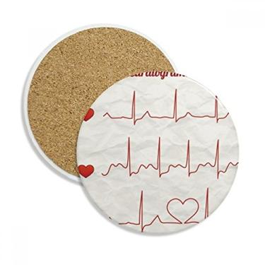 Imagem de Caneca porta-copos com design de coração de eletrocardiograma com pedra absorvente de proteção de mesa