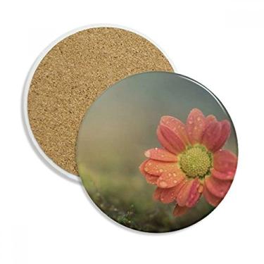 Imagem de Caneca de porta-copos vermelha escura com lindas flores para proteção de mesa, pedra absorvente