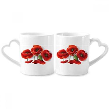 Imagem de Conjunto de canecas de porcelana com estampa de pétalas de milho para casal de frutas e flores vermelhas