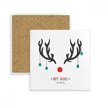 Imagem de Porta-copos quadrado de chifres de Natal com estampa de chifres quadrados, suporte de subplaca, pedra isolante
