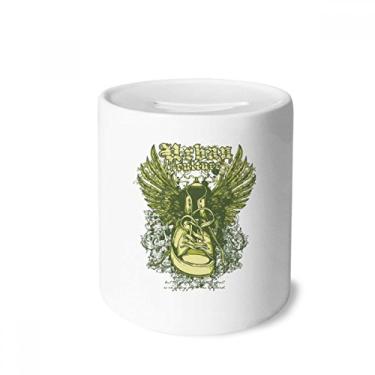 Imagem de DIYthinker Sapato de lona com estampa de asas e caixa de dinheiro caixa de cerâmica porta-moedas presente de cofrinho