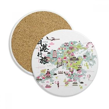Imagem de Bem-vindo à China Caneca porta-copos com mapa de Hong Kong Pedra absorvente de proteção de mesa