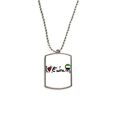 Imagem de DIYthinker I Love Emirates Bandeira da Palavra Love Heart Ilustration Corrente de aço inoxidável com pingente de identificação para cães Colar para animais de estimação