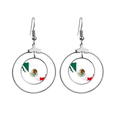 Imagem de Brincos de águia comer cobra emblema mapa do México verde vermelho joia pendente círculo gota