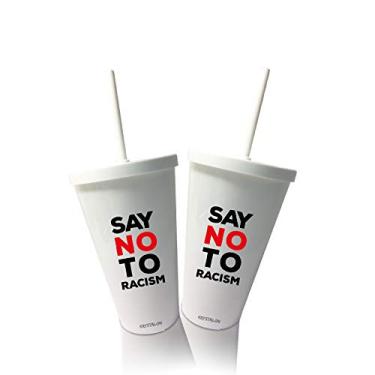Imagem de 2 Copos com Tampa e Canudo Branco Say no Racism