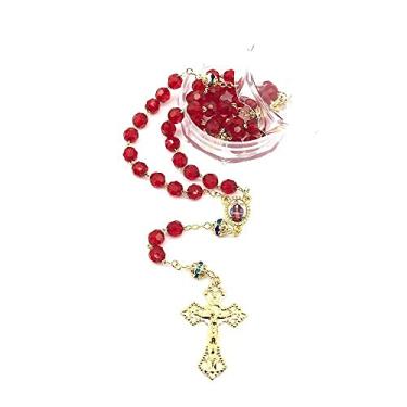 Imagem de Terço Santas Chagas Cristal Vermelho 8Mm