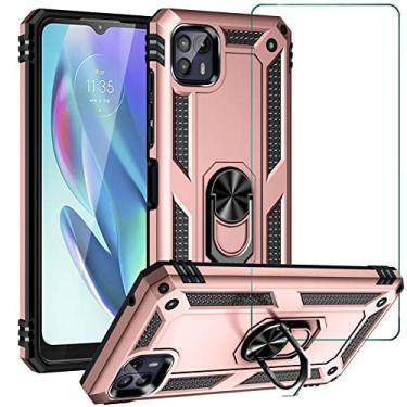 Imagem de Capa para Motorola Moto Edge 20 Fusion 5G Capinha com protetor de tela de vidro temperado [2 Pack], Case para telefone de proteção militar com suporte para Edge 20 Fusion 5G -pink
