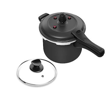 Imagem de Panela de Pressão Patolux Fecho Externo 5,0 Litros Antiaderente Preto Com Tampa Extra