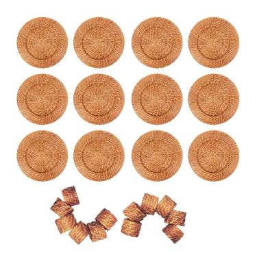 Imagem de Conjunto 12 Sousplats em Rattan e Bambu e 12 Anéis Para Guardanapo Artesanal Rústico Mesa Posta