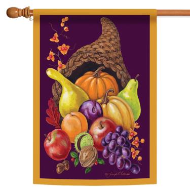 Imagem de Toland Home Garden Cornucopia 71 x 101 cm Decoração Colorida Outono Colheita Frutas Casa de Ação de Graças Bandeira