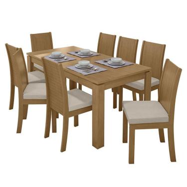 Imagem de Mesa de Jantar 200x90 com 8 Cadeiras Athenas Amêndoa/ - Móveis Lopas Linho Bege