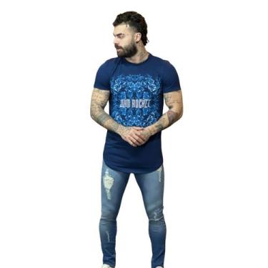 Imagem de Camiseta Longline Jrkt John Rocket Algodão Rosas Azul