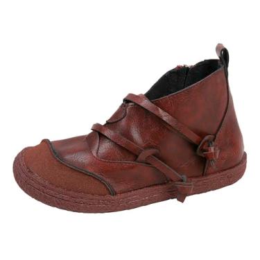 Imagem de CsgrFagr Botas femininas vintage redondas Keep para mulheres botas quentes de bico de cowboy botas femininas botas de largura larga para mulheres, Marrom, 9.5
