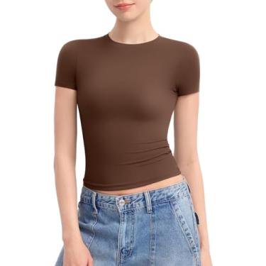 Imagem de Camisetas femininas de gola redonda e manga curta com forro duplo slim fit camiseta básica Smoke Cloud Pro Collection, Chocolate, 3G