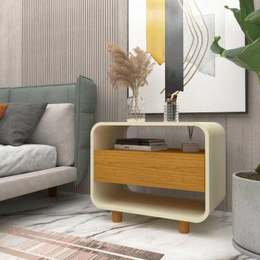 Imagem de Mesa de Cabeceira 1 Gaveta Innova Moderno Off White/Naturale