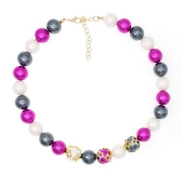 Imagem de Colar gargantilha de pérolas coloridas grandes para mulheres, corrente de elos banhados a ouro, babador grosso, colar de pérola artesanal, bijuteria de fantasia, X-Large, Pérola, Pérola sintética