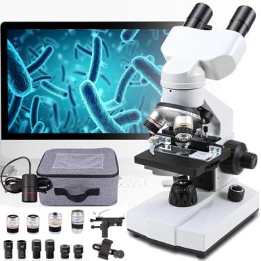 Imagem de MicroscóPio Composto Binocular,MicroscóPio De AmpliaçãO 40x-2000x-Ocular EletrôNica 5 MilhõEs De Pixels/EstáGio MecâNico De IluminaçãO Led Dupla, MicroscóPio Binocular BiolóGico,White