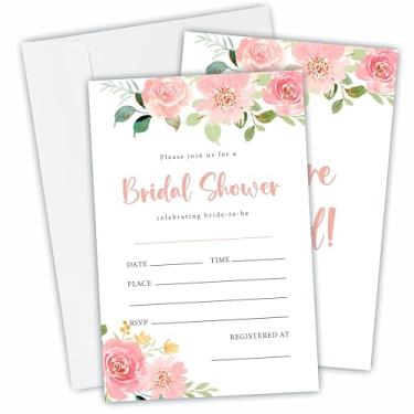 Imagem de DYIRBIIY 25 cartões de convite de chá de panela com envelopes - floral blush - convites de estilo de preenchimento dupla face para recém-casados, casamento e celebração de chá de panela, lembrancinhas