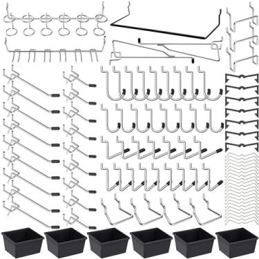 Imagem de Ganchos sortidos de Pegboard, para organizar várias ferramentas, com compartimentos de placa de fixação, 165 peças, 80 dos quais são fechaduras