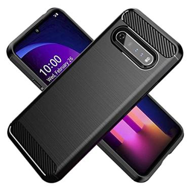 Imagem de KOARWVC Capa de telefone para LG V60 ThinQ 5G capa/LG V60/LM-V600 capa de fibra de carbono à prova de choque resistente proteção antiarranhões TPU macio capa traseira capas para capa LGV60 (preto)