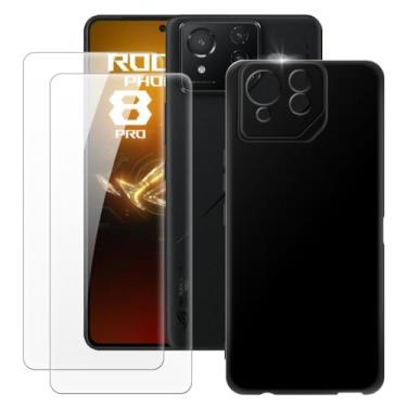 Imagem de MILEGOO Capa para Asus Rog Phone 8 Pro + 2 peças protetoras de tela de vidro temperado, capa ultrafina de silicone TPU macio à prova de choque para Asus Rog Phone 8 Pro (6,7 polegadas) preta