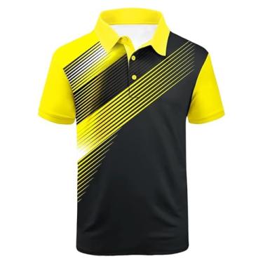 Imagem de SCODI Camisa polo de golfe masculina casual manga curta atlética gola redonda camiseta tênis, 045-preto amarelo, XXG