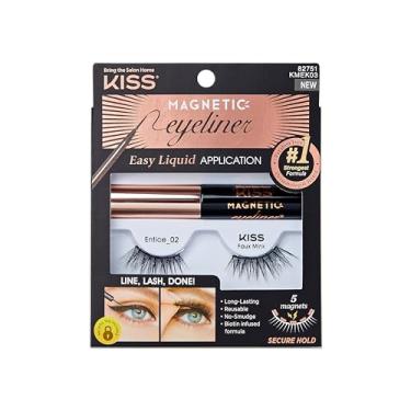 Imagem de KISS Delineador magnético, cílios postiços "Entice", 12 mm, inclui 1 par de cílios magnéticos, delineador de cílios magnéticos, compatível com lentes de contato, fácil de aplicar, cílios reutilizáveis