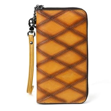 Imagem de Carteira feminina de couro genuíno de grande capacidade com zíper em torno da carteira de viagem bolsa de pulso feminina carteira clutch, c