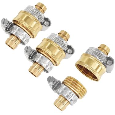Imagem de Conector macho fêmea de reparo de ponta de mangueira de jardim de latão 3 conjuntos com grampo inoxidável