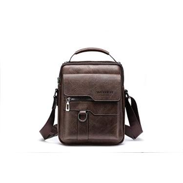 Imagem de Bolsa de ombro masculina retrô de couro - Bolsa carteiro elegante e prática com vários compartimentos, Café