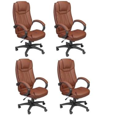 Imagem de Kit 4 Cadeira de Escritório Presidente Giratória Office Nova Córdoba Marrom