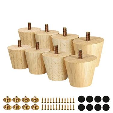 Imagem de FoDau770 Pernas de móveis de madeira de borracha 5 cm, pés de madeira afunilados retos, pernas de sofá de meados do século, conjunto de 8, peças de reposição para pés de móveis UNC de 5/40.6 cm para