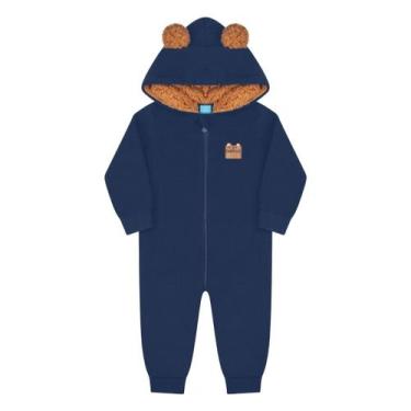 Imagem de Macacão Bebe Menino Zíper Soft Térmico Ursinho Capuz Inverno - Aymee, 