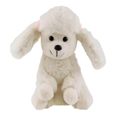 Imagem de Cachorro Branco Poodle Laços Sentado 25cm  Pelúcia - Foffy