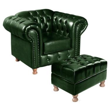 Imagem de Poltrona Chesterfield Luis XV com Puff Banqueta Botonê Classico Retrô 
